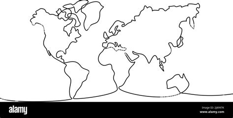 Continuous one line drawing. World map. Vector illustration Stock ...