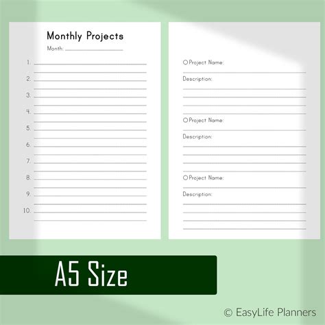 Project Planner Printable Filofax A5 Inserts Productivity | Etsy