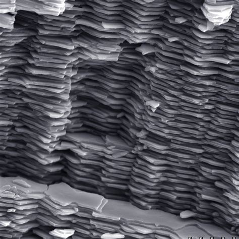 Mother of Pearl viewed with an electron microscope; the thickness of each plate is close to the ...