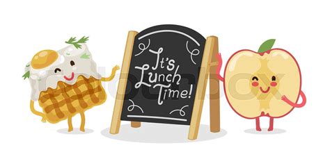 Lunch Time Lettering with Cartoon Food Characters | Stock vector | Colourbox