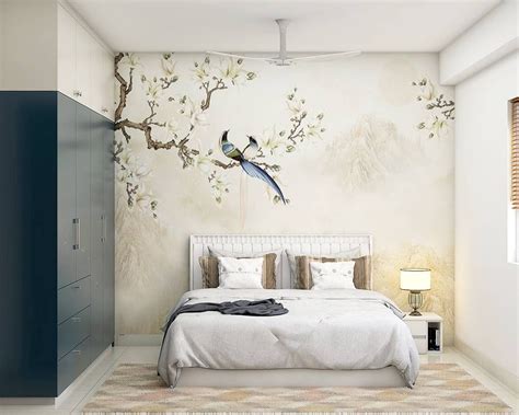 Spacious Master Bedroom Design With Wallpaper | Livspace