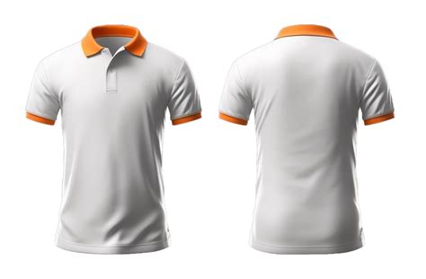 plain white polo shirt mockup design. with an orange collar. front and rear view. isolated on ...