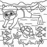 Boy Snorkeling Summer Coloring Page For Kids 26493220 Vector Art At  sketch template