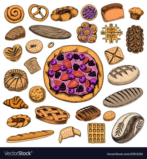 Set of bakery and pastry products bread pie Vector Image