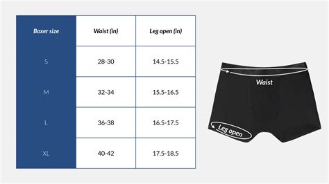 Boxer Man Underwear Size Chart