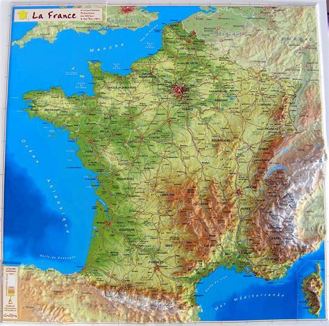 Raised relief map France as 3d map