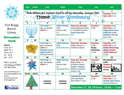 December Calendar of Events - Fort Bragg Library