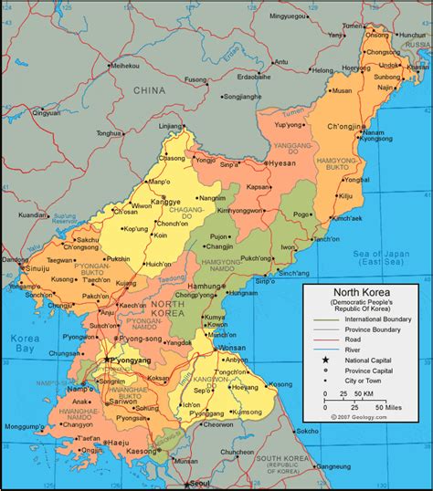 North Korea Map and Satellite Image