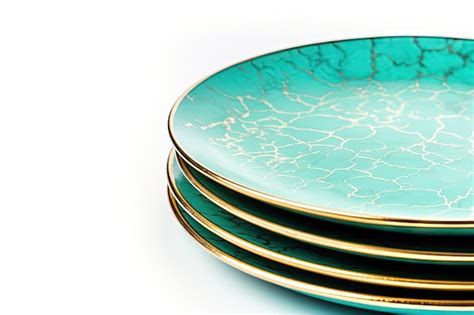 Premium AI Image | Green turquoise plates with a golden outline isolated on a white background