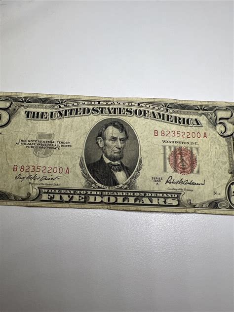 1953-A $5 RED Seal Old Five Dollar Bill Money | eBay