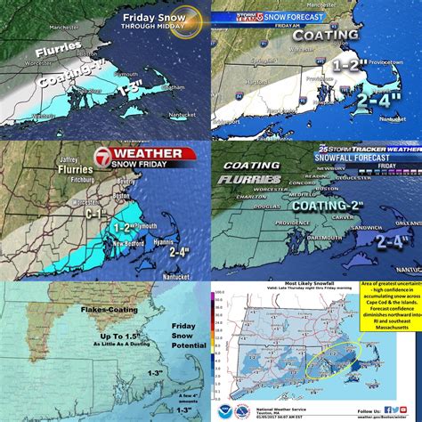 Snowfall prediction maps for Friday's snow (ch 4,5,7,25 / weatherwisdom ...