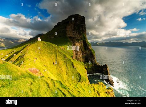 Kallur lighthouse, Kalsoy island, Faroe Islands, Denmark Stock Photo - Alamy