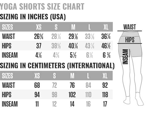 Yoga Shorts Sizing Chart