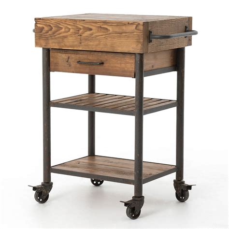 Industrial Reclaimed Wood Rolling Kitchen Island Cart | Zin Home