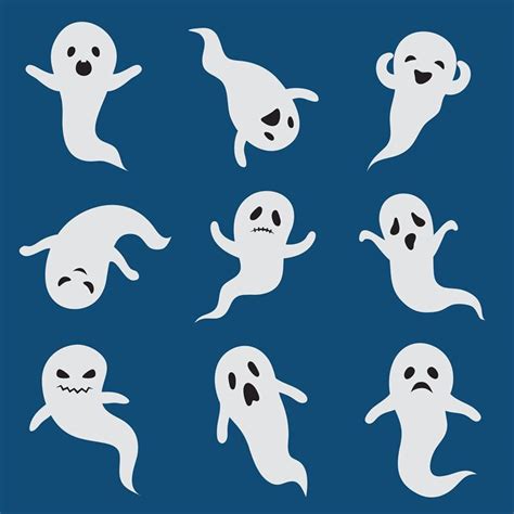 Scary ghosts. Cute halloween ghost. White silhouette vector boohoo gho ...