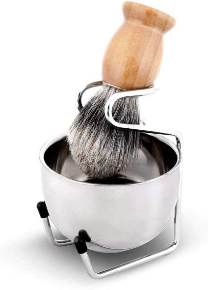 Shaving Brush and Bowl Set, 3 in 1 Pure Badger Hair Barbers Beard Brush, Stainless Steel Shaving ...