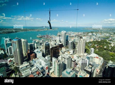 Sky jumping from the top of the Sky Tower, Auckland, North Island, New Zealand, bungee jumping ...