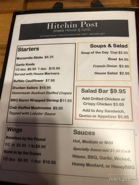 Menu of Hitching Post Restaurant in Port Crane, NY 13833