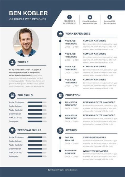 Resume Template with Headshot Photo + Cover Letter, 1 Page Word Resume Design, DIY CV Template ...