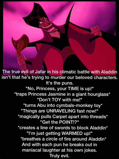 Jafar, king of puns | Disney fun facts, Funny disney memes, Aladdin