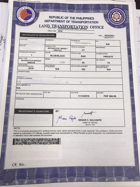 New LTO Certificate of Registration | Pinoy Internet and Technology Forums