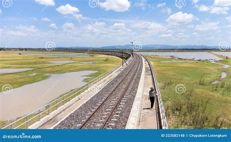 Aerial Unseen View Of Railroad Tracks Of Floating Train Bridge Royalty-Free Stock Photo ...