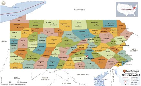 Pennsylvania Counties Map by MapSherpa - The Map Shop