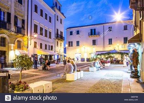 Medieval Square in Alghero at Night Sardinia Italy Stock Photo - Alamy