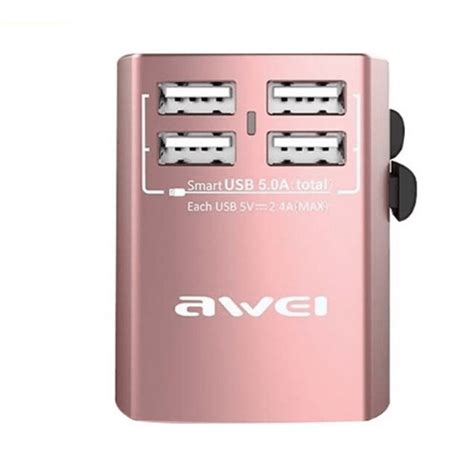 Awei C36 Black Universal Travel Adapter With 4 USB Ports, Country-Specific Plug, Fast Charging ...