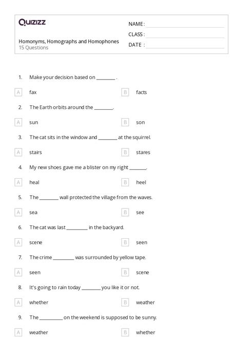 50+ Homophones and Homographs worksheets for 5th Grade on Quizizz | Free & Printable