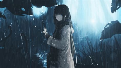 Sad Anime Girl in Rain - backiee