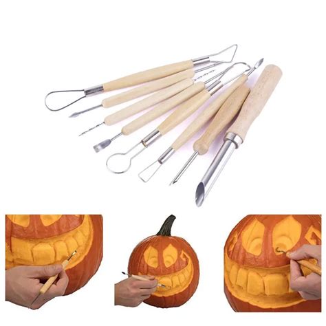 8PCS Stainless Steel Pumpkin Carving Tools Fruit Vegetable Cutter Halloween Sculpting Kit with 6 ...