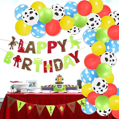 Buy Cartoon Balloon Arch Kit Toy Story Birthday Decorations with Garland Happy Birthday Banner ...