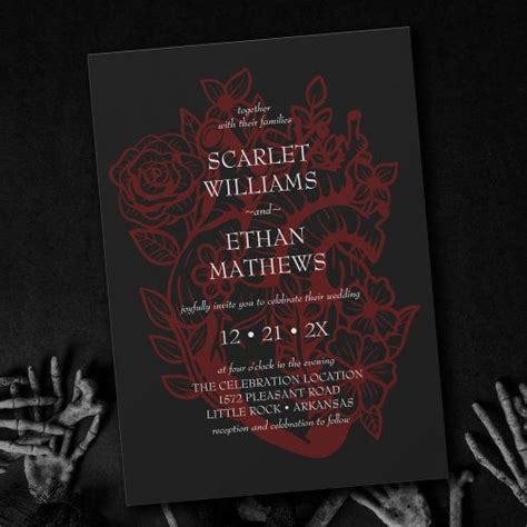 Gothic Elegant Red & Black Floral Heart Wedding In Invitation | Zazzle ...