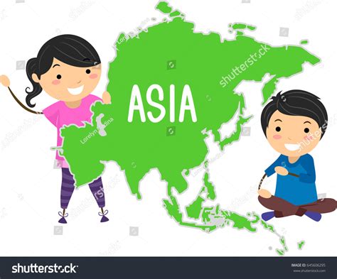 Illustration Stickman Asian Kids Presenting Continent Stock Vector ...