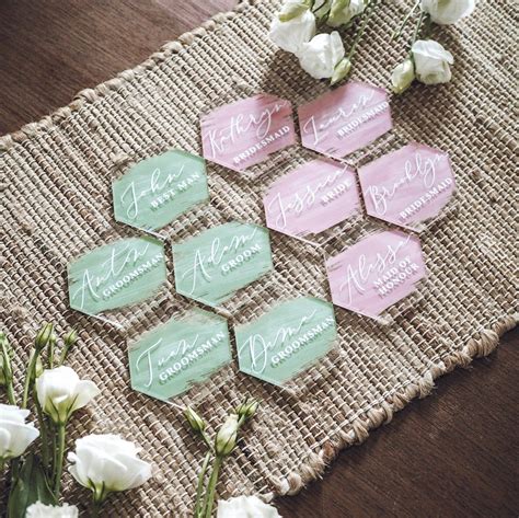 Hexagon Acrylic Place Cards Custom Painted Back First - Etsy Canada | Hexagon wedding, Place ...