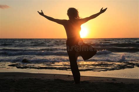 Woman Meditation and Yoga Poses in the Beach Stock Image - Image of blond, ocean: 300093043