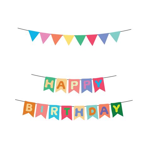 Colorful Birthday Party Flag Banner vector in cartoon style. Birthday item in doodle style. Hand ...