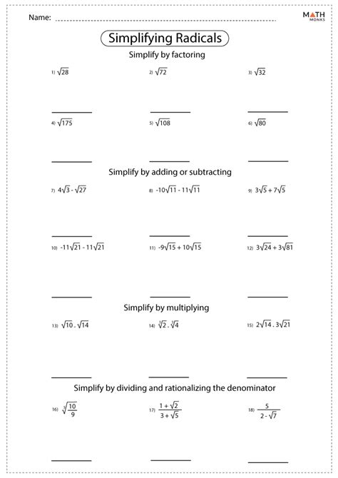 Worksheets On Simplifying Radicals