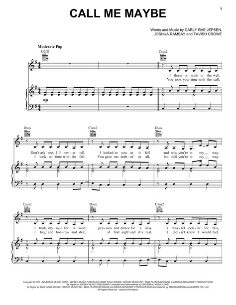 Call Me Maybe sheet music by Carly Rae Jepsen (Piano, Vocal & Guitar (Right-Hand Melody) – 96634)