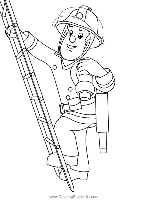 Fireman Sam Climbing The Ladder Coloring Page | Sexiz Pix