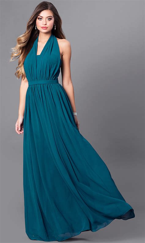 Halter V-Neck Chiffon Long Prom Dress - PromGirl