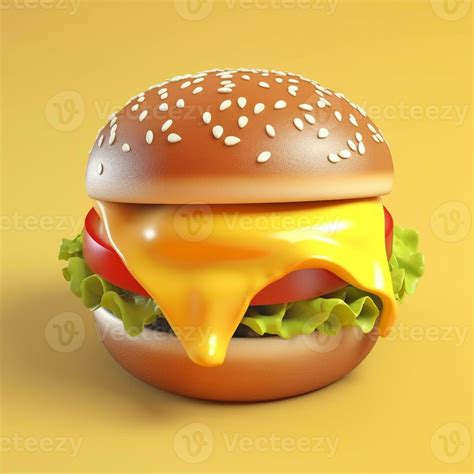 Hamburger with melted cheese on yellow background, Generative AI ...