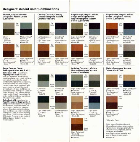 1982 Buick Exterior Colors Chart