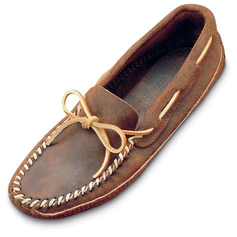 Men's Minnetonka Moccasins Ruff Leather Double Bottom Softsole Moc, Brown - 95312, Slippers at ...