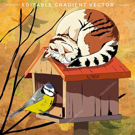 Cat and Bird Illustration Stock Vector Image by ©ConceptCafe #110009908