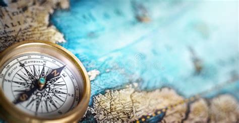 Magnetic Compass on World Map.Travel, Geography, Navigation, Tourism ...