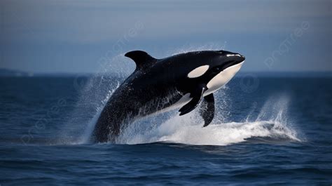 Orca Jumping Over The Ocean Background, Big Jump Of Killer Whale, Hd ...