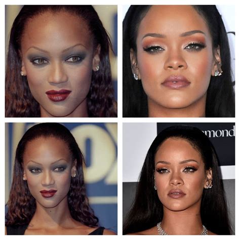 Tyra Banks (2001) vs Rihanna (2015) - Tyra Banks was known for presenting her big forehead with ...