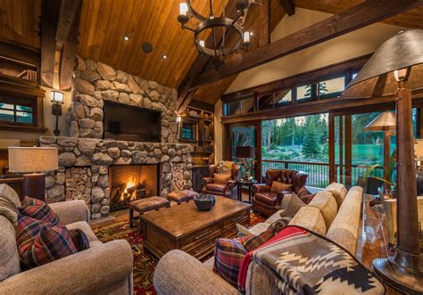 Great Room in Private Lodge Cabin located in Martis Camp Truckee, Tahoe, CA by Studio V Inter ...